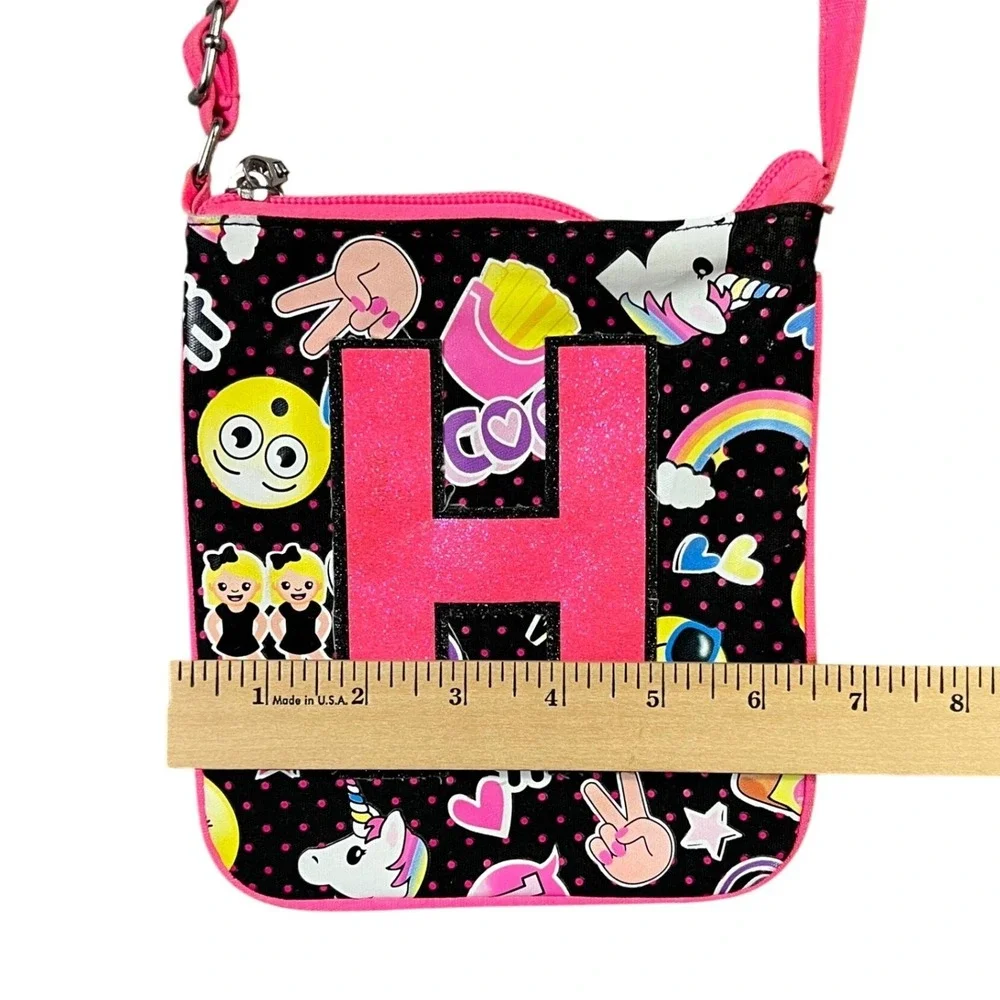Justice Girls Crossbody Bag Initial H Emoji Polka Dot Black Pink Glitter Purse